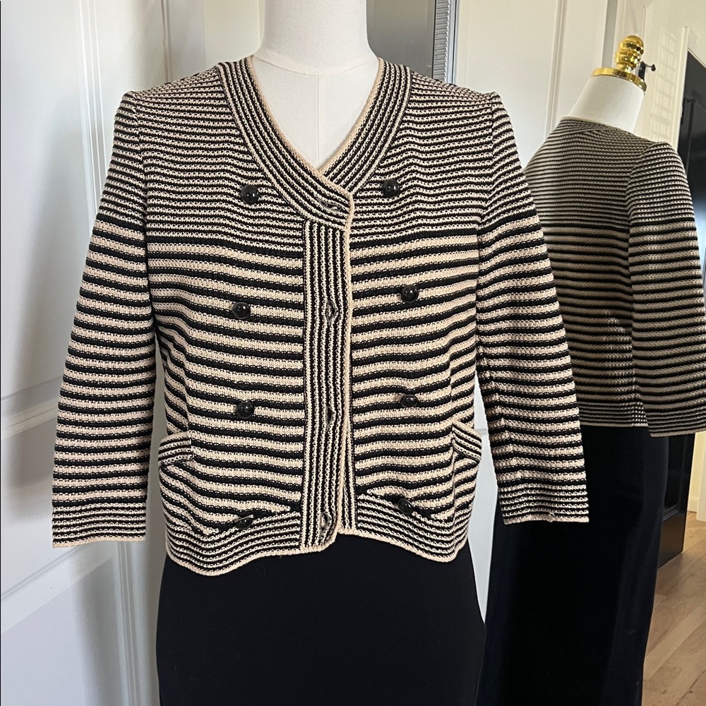 Chanel Resort 2015 Paper Silk Cotton Stripe Cardigan